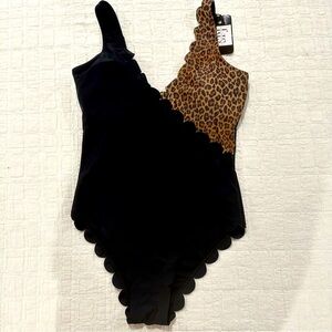 **NWT** Black/Leopard One-Piece Swimsuit